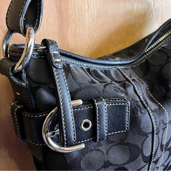 COACH BLACK Monogram Fabric with LEATHER  Trim SHOULDER BAG - Picture 3 of 6